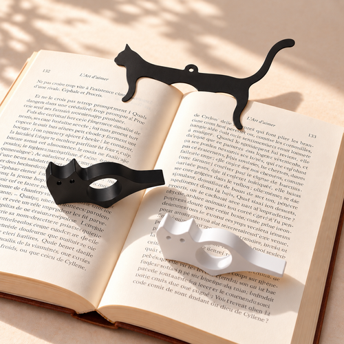 Coffret lecture Catezya avec cale-page noir, cale-page blanc et marque-page chat noir