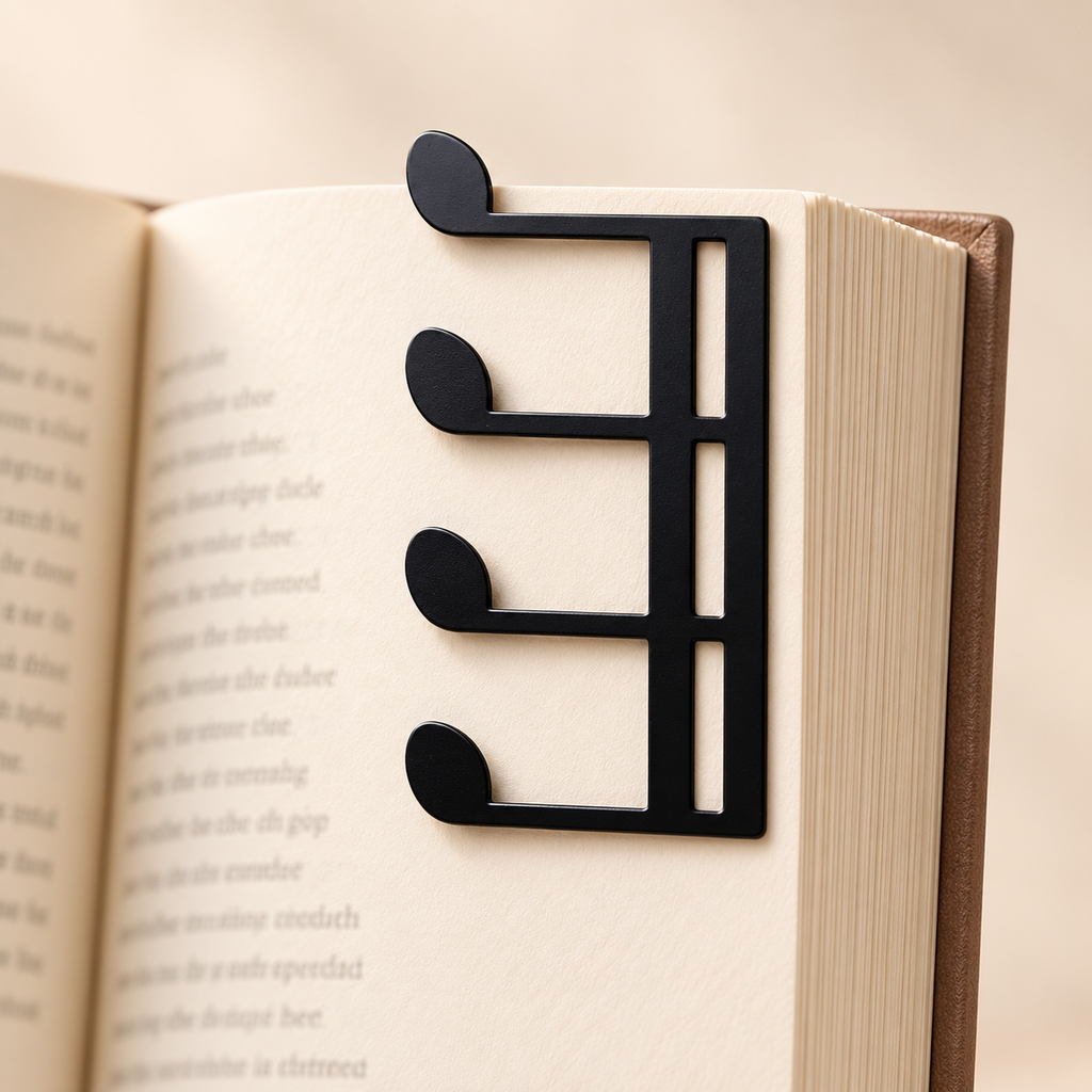 Marque-page note de musique noir Catezya sur livre ouvert