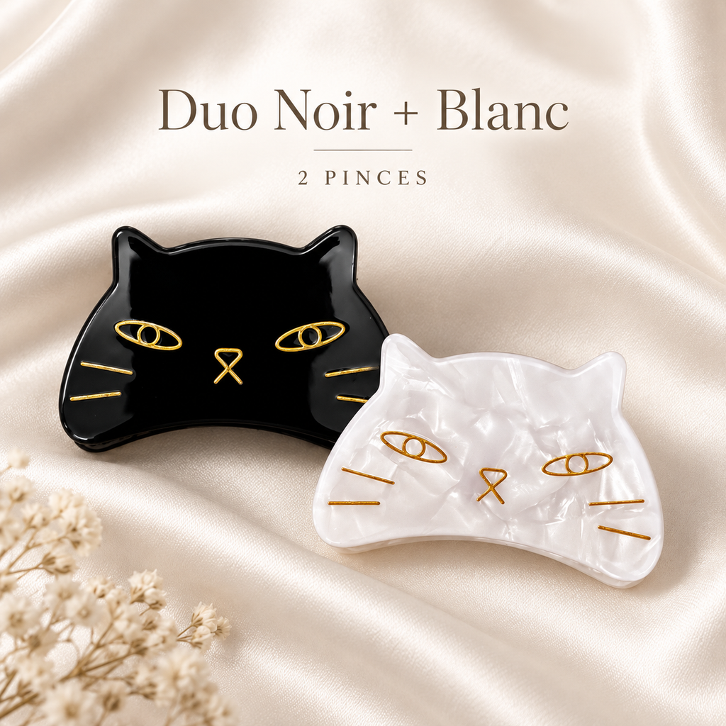 Pinces à cheveux Chat Catezya – duo noir et blanc