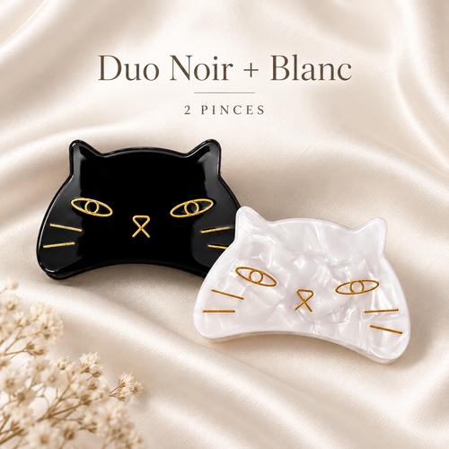 Pinces à cheveux Chat Catezya – duo noir et blanc